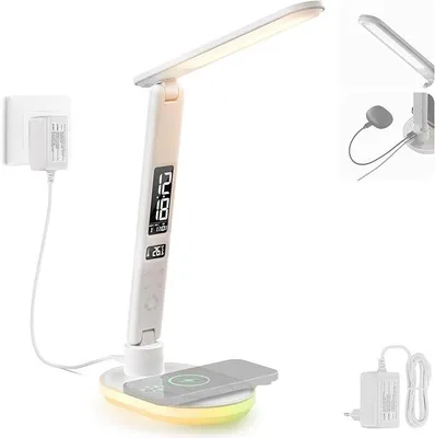 LED-Bürolampe mit USB-A, 3 Modi, 5 Helligkeiten, LCD-Display