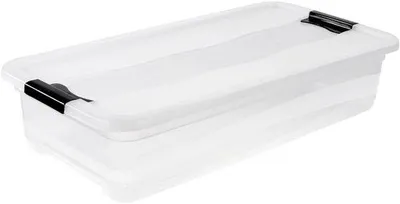 Produktbild von Famanu Aufbewahrungsbox mit Deckel und Schiebeschluss, 79,5 x 39,5 x 17 cm, 33 l, transparent