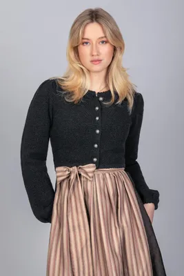 Produktbild von Strickjacke Isa Größe 38 Trachtenoptik mit silbernen Metallknöpfen und Ballonärmeln
