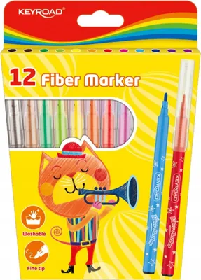 Productafbeelding van KEYROAD fiberstiften voor scholen, 12 stuks, mix van kleuren