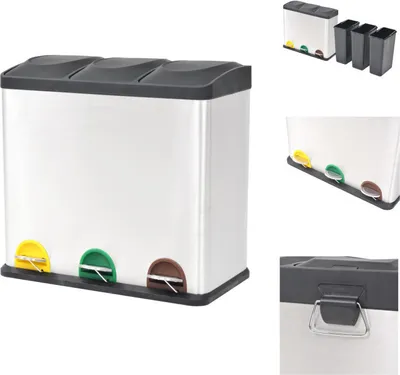 Produktbild von vidaXL Recycling Treteimer Edelstahl 54 L -  Mülltonnen & Abfalleimer