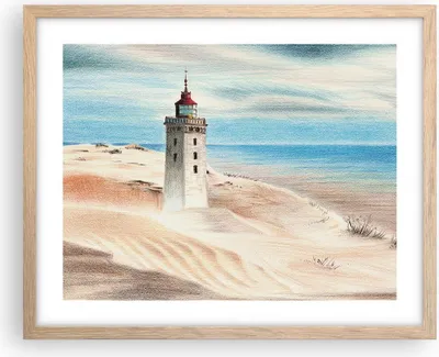 Produktbild von Gerahmtes Poster - Rahmen in heller Eiche - Laterne Meer Bild - 50x40 cm - Wand Bild - Wanddeko - Wandbilder - Kunstposter - Wandposter - Bilderrahmen - Bilder - Kunstdruck - P2NAA50x40-4764