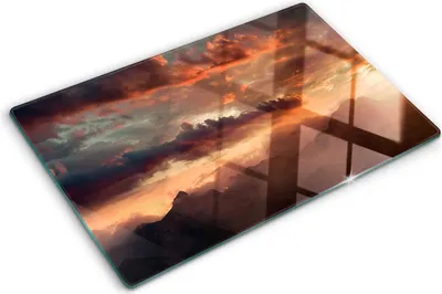 Obrázek produktu pro Kryt varné desky – Kryt na indukční desku – Ochranná skleněná deska – 80x52 cm– Skleněné ochranné desky na sporák –Tvrzené sklo –Hora západu slunce