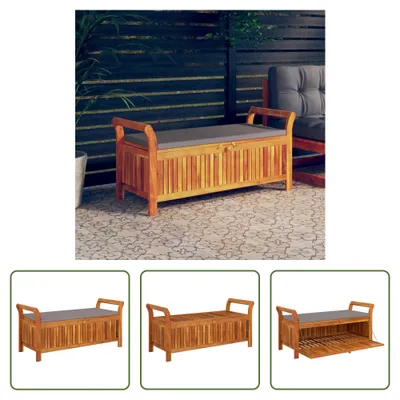 Produktbild von The Living Store Garten-Truhenbank mit Kissen 126 cm Massivholz Akazie