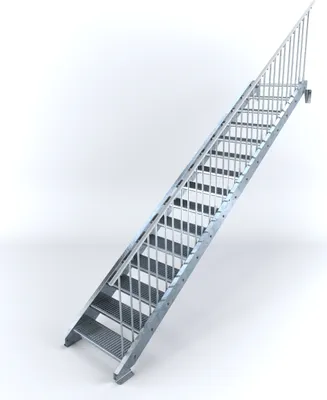 Produktbild von Stahltreppe 15 Stufen bis Höhe 300 cm, Laufbreite : 80 cm Geländer rechts ST 2 (31 / 31 mm gezackt)
