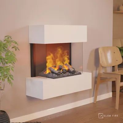 Produktbild von GLOW FIRE Elektrokamin 'Hölderlin'| Wasserdampf Kamin mit OMC 500 inkl. Holz in weiß als Wandkamin| HxBxT: 88x80x30 cm