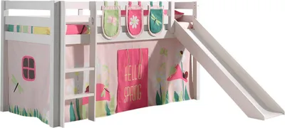Produktbild von Spielbett Pino mit Rutsche und Textilset Kiefer Weiß