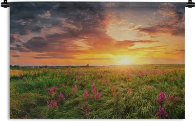 Produktbild von MuchoWow® Wandteppich Wandbehang Blumen - Sonnenuntergang - Frühling 60x40 cm Tapisserie Dekoration Wandtuch - Wanddekorationen