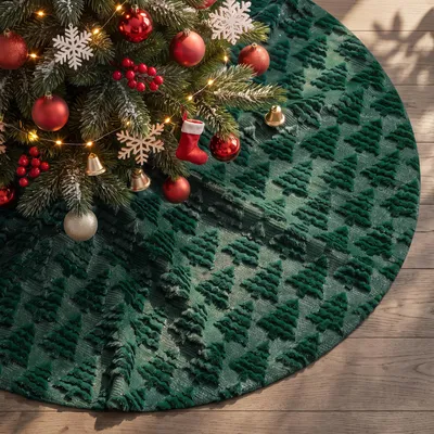 Productafbeelding van Kerstboomrok pluche - 140 cm - Groen - Dubbellaags met kabelbinders
