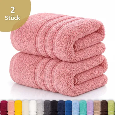 Produktbild von Lavea® 2er Set Duschtuch 70x140 cm, 100% Baumwolle – Weiches Frottee Duschtuch, Badetücher Set für Badezimmer, Frottierserie Elena - Pastellrosa