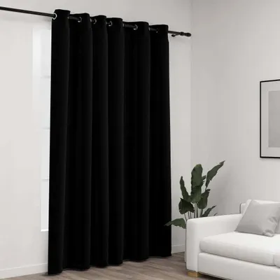 Produktbild von The Living Store Verdunkelungsvorhang mit Ösen Leinenoptik Schwarz 290x245 cm