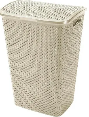 KETER Wäschekorb My Style 55L in Creme mit Rattanstruktur