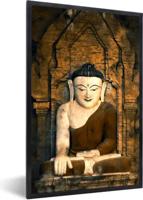 Produktbild von MuchoWow® MuchoWow® Gerahmtes Poster Buddha - Meditation - Mönch 40x60 cm - Poster mit zchwarzem Bilderrahmen - Papierdruck - Wandbilder