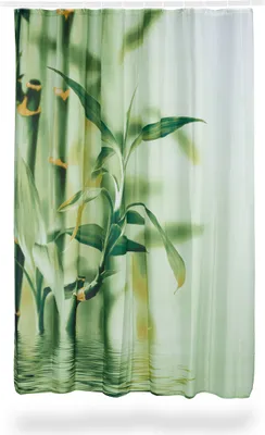 Produktbild von Relaxdays Duschvorhang Bambus Design, Polyester, Textil, waschbar, Pflanze, Stoff, 200 x 180 cm, Wannenvorhang, grün