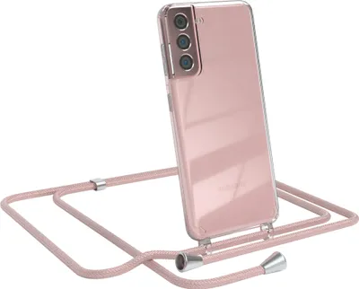 Produktbild von EAZY CASE Handykette kompatibel mit Samsung Galaxy S21 5G, Handyhülle mit Umhängeband, Handykordel, Schutzhülle Clear, Band in Rosa