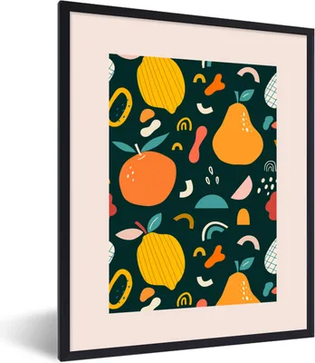 Produktbild von MuchoWow® Gerahmtes Poster Obst - Lebensmittel - Zitrone - Birne 60x80 cm - Poster mit Schwarzem Bilderrahmen Wandposter Rahmen Foto Bilder - Premium - Wanddeko Wohnzimmer