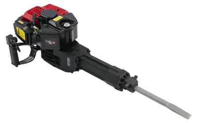 Produktbild von Benzin-Abbruchhammer - Betonbrecher - 52 cm³ 2‑Takt - 20–55 J Schlagenergie - 1900 W - 1,3 l Tank - 6500 U/min - Spitz- & Flachmeißel - Rot/Schwarz