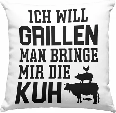 Produktbild von Trendation - Grill Deko-Kissen mit Füllung 40x40 Geschenk Männer Steak Liebhaber Grillen Geschenkidee Vater (Grau)