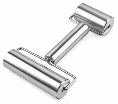 Produktbild von Edelstahl Doppel‑Nudelholz, zweiköpfiger Teigroller, praktisches Backzubehör zum Ausstechen von Teigtaschen‑Hüllen und Nudelteig