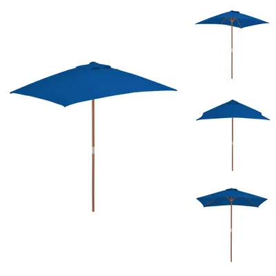 Image de vidaXL Parasol avec mât en bois bleu 150x200 cm - Parasols & ombrelles