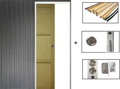 Image de Porte Coulissante bois Ayous 3 Panneaux H204 x L83 + Systeme a  Galandage et kit finition inclus (serrure)