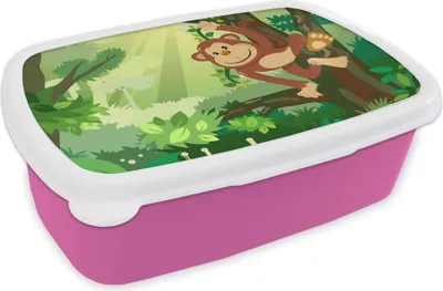 Produktbild von KitchenYeah® Lunchbox Brotzeit Brotdose 17x11 cm Affe - Dschungel - Jungen - Mädchen - Blumen - Kinder Kinder Brotzeitdose - Lunchpaket - Brotkasten  - Sandwich Box