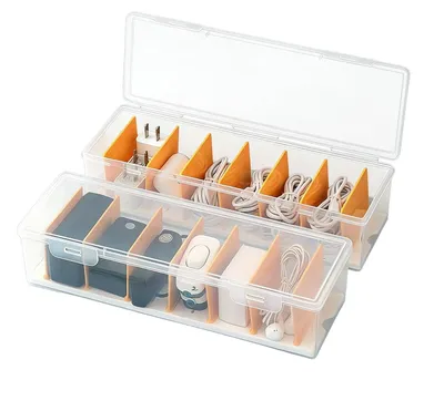 Image de Organiseur de câbles en 2 parties, organiseur de câbles de recharge, organiseur de câbles avec 7 séparateurs réglables, pour le bureau