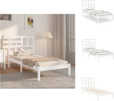 Image de vidaXL Lit en bois massif blanc 90x200 cm - Lits et Sommiers