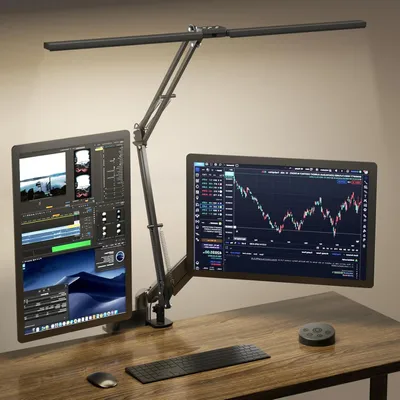 Image de Lampe de bureau LED - Double tête - Idéale pour le travail de bureau - Fonction télécommande - 2400 lumens - Noir