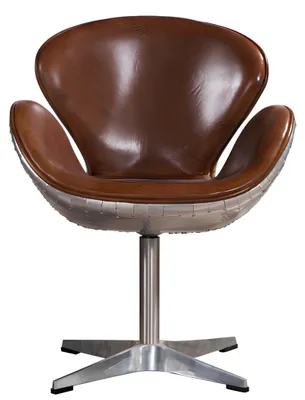 Immagine prodotto di Poltrona vintage da ufficio poltrona in pelle arredo lounge club aviatore alluminio argento alu