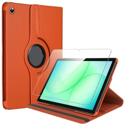 Image de Coque + Verre Trempé pour Samsung Galaxy Tab A9 Plus / A11 Plus, Protection Rotation 360° - Orange