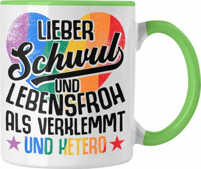 Produktbild von Trendation - LGBT Tasse Geschenk für Schwule Lesben Transgender Regenbogen Lustige Grafik Regenbogen LIeber Schwul Und Hetero Als Verklemmt und Hetero (Grün)