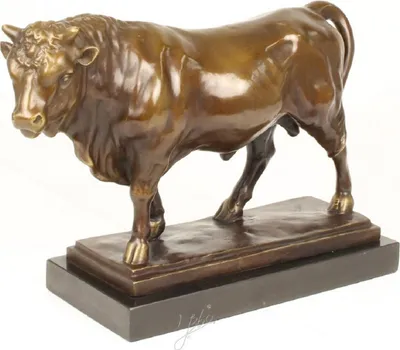 Produktbild von Casa Padrino Luxus Bronzefigur Stier Bronze / Grau H. 33,5 cm - Dekofigur Skulptur mit Marmorsockel