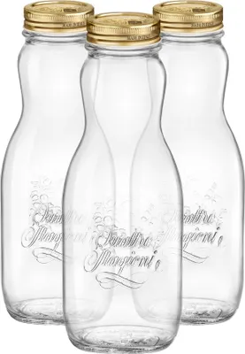 Produktbild von Bormioli Rocco Quattro Stagioni Saftflaschen aus Glas mit Schraubdeckel – 1 l – 3 Stück