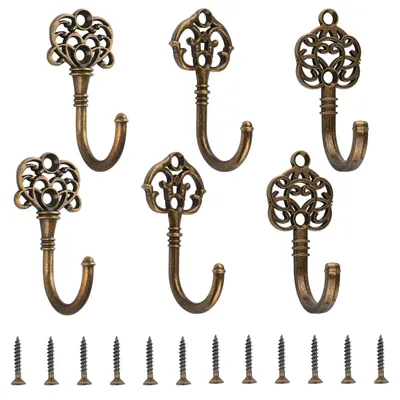 6er-Set Vintage Metallhaken, Antikbronze, Wandmontage