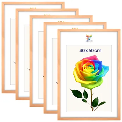 Produktbild von MG Design 5er Set Bilderrahmen 40 x 60 cm - Posterrahmen mit Natur Echtholzrahmen und bruchsicherem Acrylglas, Hoch & Quer mit stabiler Wandaufhängung