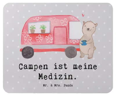 Produktbild von Mr. & Mrs. Panda Mauspad Bär Camper - Grau Pastell - Geschenk, laptop mousepad, Roadtrip, mousematte, Zelten, Campingplatz, Wohnmobil, Mouse Pad, mausteppich, Sport