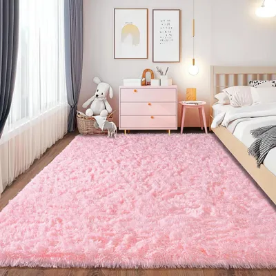 Immagine prodotto di Tappeto per camera da letto o soggiorno, rosa, in pelo lungo, 140x200 cm