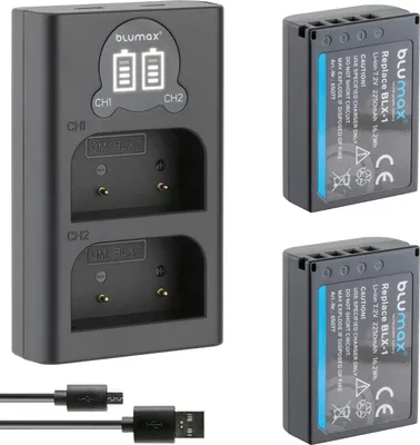 Produktbild von 2x Akku + LCD Lader für Olympus BLX-1 Olympus OM-1 2250 mAh (7,2V)