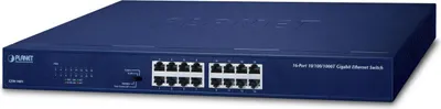 Produktbild von PLANET Gigabit Switch N-Way 16-port 10/100/1000 Mbps, 16x RJ45 Rack Version, Unmanaged, Gigabit Ethernet (10/100/1000), Vollduplex, Rack-Einbau, 1U
