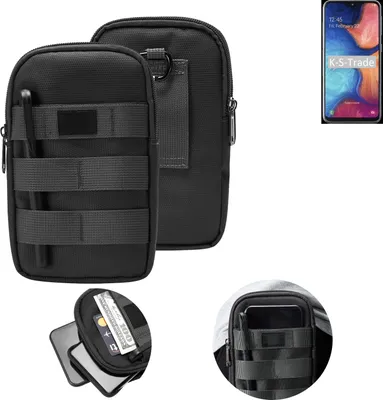 Produktbild von K-S-Trade Holster Gürtel Tasche kompatibel mit Samsung Galaxy A20e Handy Tasche Schutz Hülle dunkel-grau viele Fächer, 1x