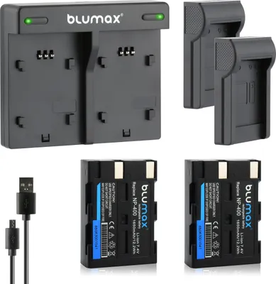 Produktbild von 2x Akku + Lader für Minolta NP-400  A SWEET A-5 A-7 Digital 1650 mAh (7,4V)