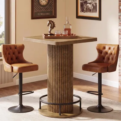 Produktbild von Tribesigns Bartisch, 100 cm hoch, braun, Bistrotisch mit Metallfußstütze und abgerundeten Ecken, robuster Stehtisch im Cocktailstil für Küche, Café