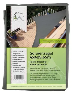 Produktbild von TTL GARDEN Sonnensegel Dreieck 4x4x5,65m rechtwinklig anthrazit Premium