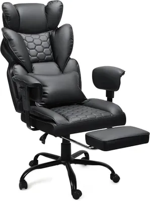 Imagen del producto de Silla de oficina, silla de escritorio. Silla ergonómica de oficina, silla giratoria con ajuste de altura, respaldo ajustable de 90-135°, silla de oficina para ejecutivos, capacidad de 200 kg, silla de cuero sintético (PU) con soporte lumbar