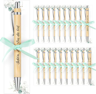 Productafbeelding van Houten balpennen met spreuk - Set van 20 - Kaart grasgroen - Bedankje - Gastgeschenk - Doop - Verjaardag