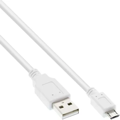 Produktbild von InLine Micro-USB 2.0 Kabel, USB-A Stecker an Micro-B Stecker, weiß, 2m, 2 m, USB A, Micro-USB B, USB 2.0, Männlich/Männlich, Weiß