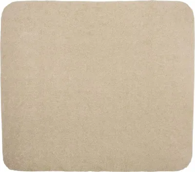 A flat lay of a beige fabric item with rounded corners.