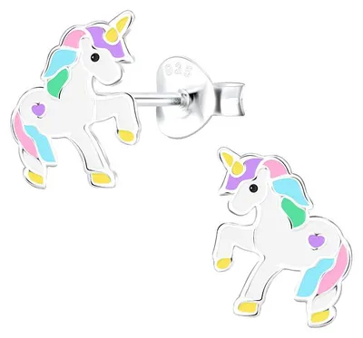 Produktbild von Kinder Ohrstecker Einhorn: Bunte Ohrringe Silber 925 Rosa
