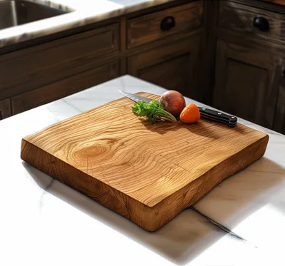 Obrázok produktu pre Krájacia doska s prírodným okrajom 60x50cm, masívna dubová doska, dubová doska, hrúbka 4cm